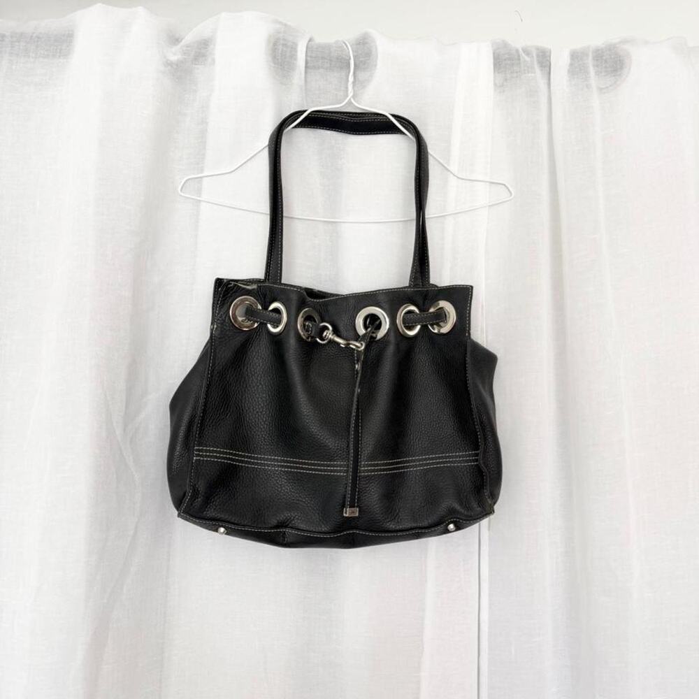 ✦ genuine leather black grommet slouchy hobo bag ✦